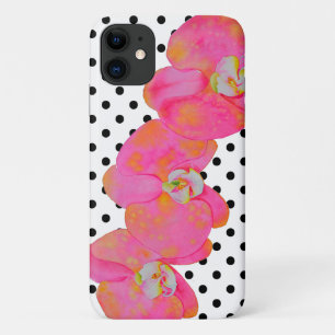 Elegante retro roze waterverf orchideeën polka dot Case-Mate iPhone case
