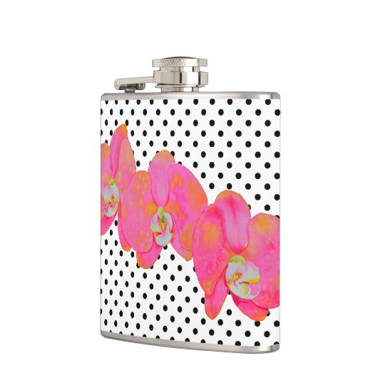 Elegante retro roze waterverf orchideeën polka dot heupfles (Links)
