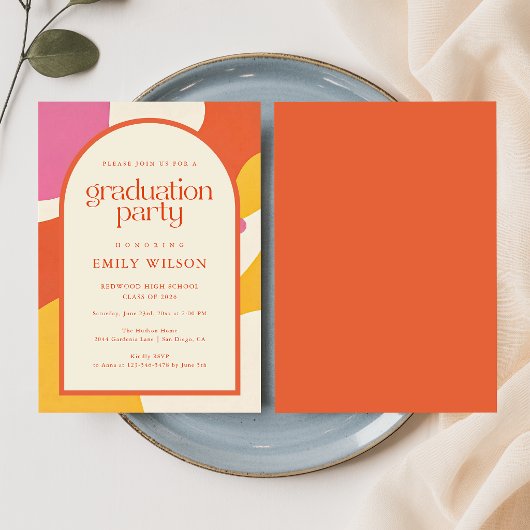 Elegante Retro Script Boog Frame Grad Afstuderen Bedankkaart