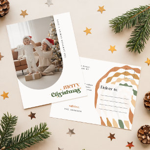 Elegante Retro Script Familie Foto Wens Kerstmis Briefkaart