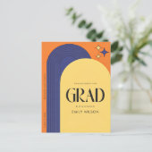 Elegante Retro Script Grad Aankondiging Afstuderen Briefkaart (Staand voorkant)
