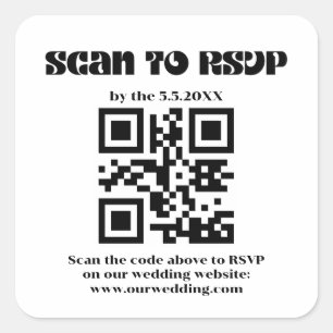 Elegante retro script RSVP QR code bruiloft Vierkante Sticker