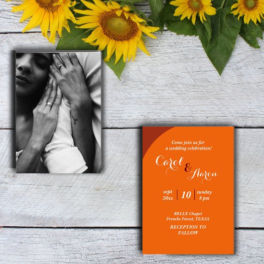 Elegante retro sinaasappel bruiloft kaart