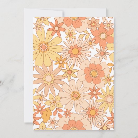 Elegante Retro Sinaasappel Perzik Flora 50e Verjaa Kaart (Achterkant)