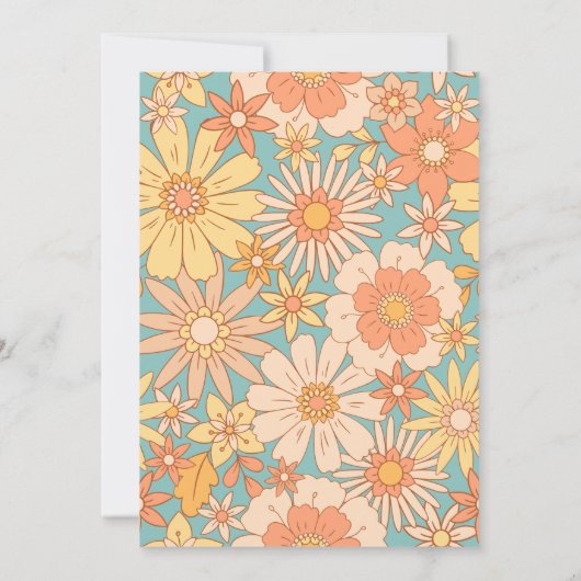 Elegante Retro Sinaasappel Perzik Flora 60e Verjaa Kaart (Achterkant)