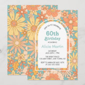 Elegante Retro Sinaasappel Perzik Flora 60e Verjaa Kaart (Voorkant / Achterkant)