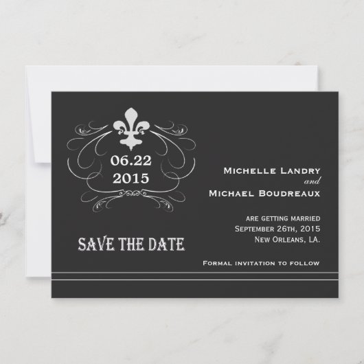 Elegante Retro Stijl Fleur de Lis Bewaar de Datum Save The Date (Voorkant)