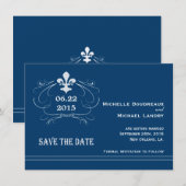 Elegante Retro Stijl Fleur de Lis Save the Date (Voorkant / Achterkant)