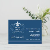 Elegante Retro Stijl Fleur de Lis Save the Date (Staand voorkant)