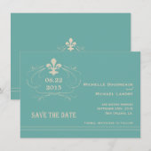 Elegante Retro Stijl Fleur de Lis Save the Date (Voorkant / Achterkant)