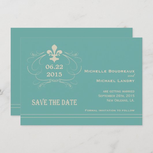 Elegante Retro Stijl Fleur de Lis Save the Date (Voorkant / Achterkant)