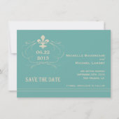 Elegante Retro Stijl Fleur de Lis Save the Date (Voorkant)