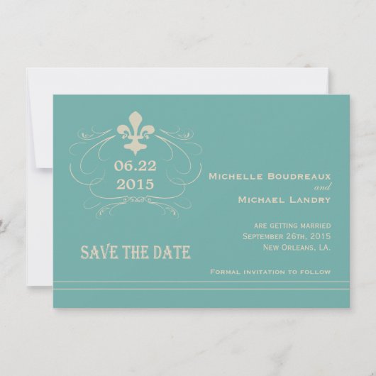 Elegante Retro Stijl Fleur de Lis Save the Date (Voorkant)