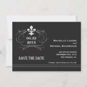 Elegante Retro Stijl Fleur de Lis Save the Date (Voorkant)