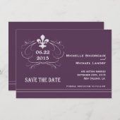 Elegante Retro Stijl Fleur de Lis Save the Date Kaart (Voorkant / Achterkant)