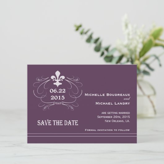 Elegante Retro Stijl Fleur de Lis Save the Date Kaart (Staand voorkant)