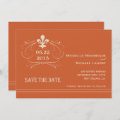 Elegante Retro Stijl Fleur de Lis Save the Date Kaart (Voorkant / Achterkant)