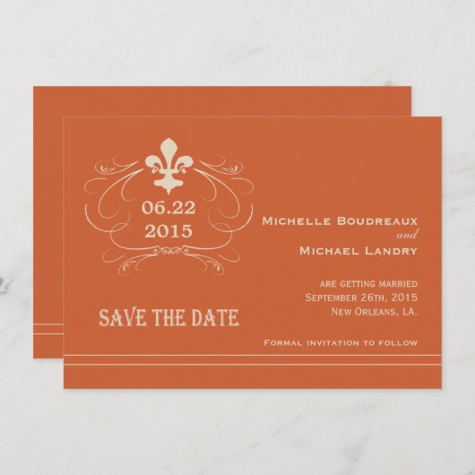 Elegante Retro Stijl Fleur de Lis Save the Date Kaart (Voorkant / Achterkant)