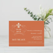 Elegante Retro Stijl Fleur de Lis Save the Date Kaart (Staand voorkant)