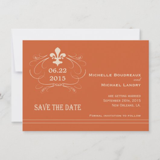 Elegante Retro Stijl Fleur de Lis Save the Date Kaart (Voorkant)