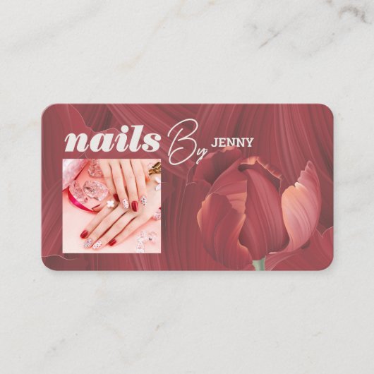 Elegante Retro Stijlvolle Rode Abstract Nails Arti Visitekaartje (Voorkant)