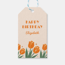 Elegante Retro Tulip Bloemen Sinaasappel Verjaarda