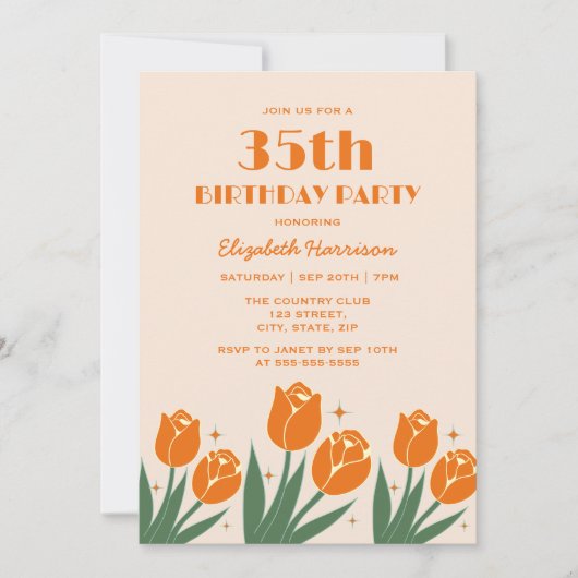 Elegante Retro Tulip Bloemen Sinaasappel Verjaarda Kaart (Voorkant)