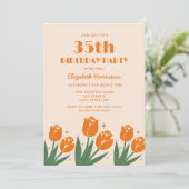 Elegante Retro Tulip Bloemen Sinaasappel Verjaarda Kaart (Staand voorkant)