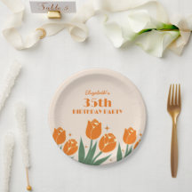 Elegante Retro Tulip Bloemen Sinaasappel Verjaarda