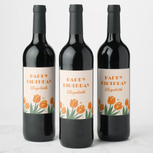 Elegante Retro Tulip Bloemen Sinaasappel Verjaarda Wijn Etiket