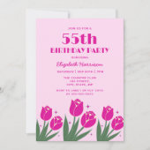 Elegante Retro Tulp Bloemen Magenta Roze Verjaarda Kaart (Voorkant)