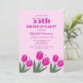 Elegante Retro Tulp Bloemen Magenta Roze Verjaarda Kaart (Staand voorkant)