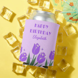 Elegante Retro Tulp Bloemen Paarse Verjaardag Blikjeskoeler