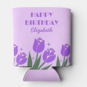 Elegante Retro Tulp Bloemen Paarse Verjaardag Blikjeskoeler (Achterkant)