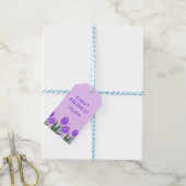 Elegante Retro Tulp Bloemen Paarse Verjaardag Cadeaulabel (Met Touw)