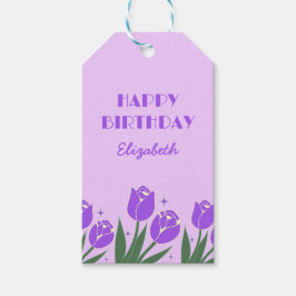 Elegante Retro Tulp Bloemen Paarse Verjaardag Cadeaulabel