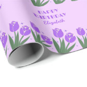 Elegante Retro Tulp Bloemen Paarse Verjaardag Cadeaupapier (Rol Hoek)