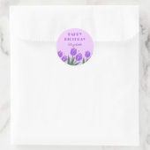 Elegante Retro Tulp Bloemen Paarse Verjaardag Ronde Sticker (Tas)
