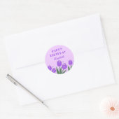 Elegante Retro Tulp Bloemen Paarse Verjaardag Ronde Sticker (Envelop)
