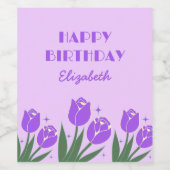 Elegante Retro Tulp Bloemen Paarse Verjaardag Wijn Etiket (Enkel label)