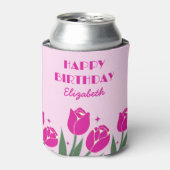 Elegante Retro Tulp Bloemenroze Verjaardag Blikjeskoeler (Blikje Voorkant)