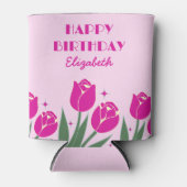 Elegante Retro Tulp Bloemenroze Verjaardag Blikjeskoeler (Voorkant)