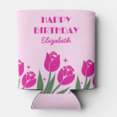 Elegante Retro Tulp Bloemenroze Verjaardag Blikjeskoeler (Achterkant)