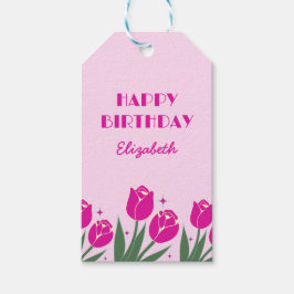 Elegante Retro Tulp Bloemenroze Verjaardag Cadeaulabel