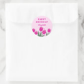 Elegante Retro Tulp Bloemenroze Verjaardag Ronde Sticker (Tas)