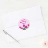 Elegante Retro Tulp Bloemenroze Verjaardag Ronde Sticker (Envelop)