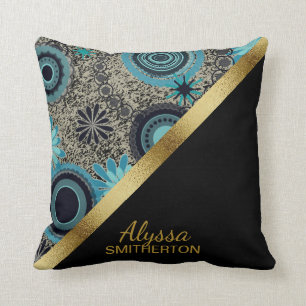 Elegante Retro Turquoise Zwart Goud Persoonlijk Kussen