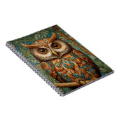 Elegante retro uil boho art deco bos groen notitieboek (Rechterzijde)