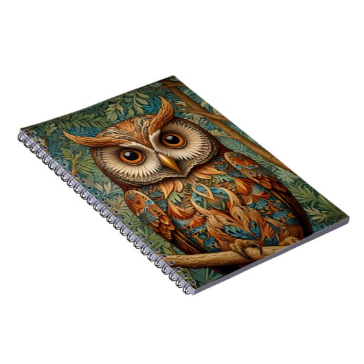 Elegante retro uil boho art deco bos groen notitieboek (Rechterzijde)