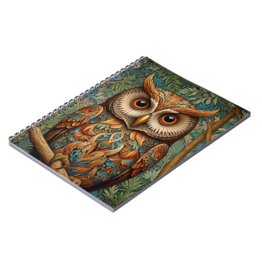 Elegante retro uil boho art deco bos groen notitieboek (Linkerzijde)